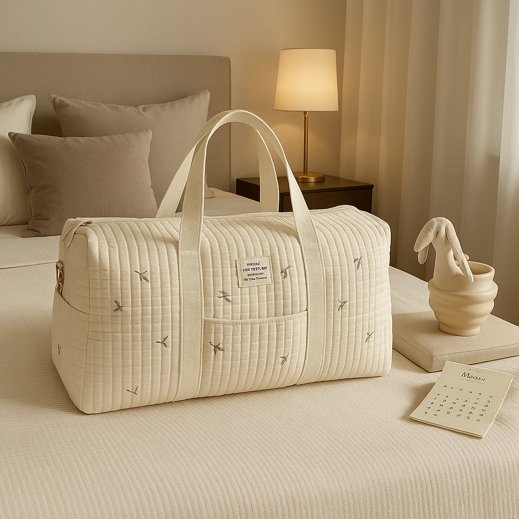 sac a langer beige sable etoile feuillage