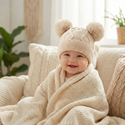 bonnet pour bebe au tricot beige