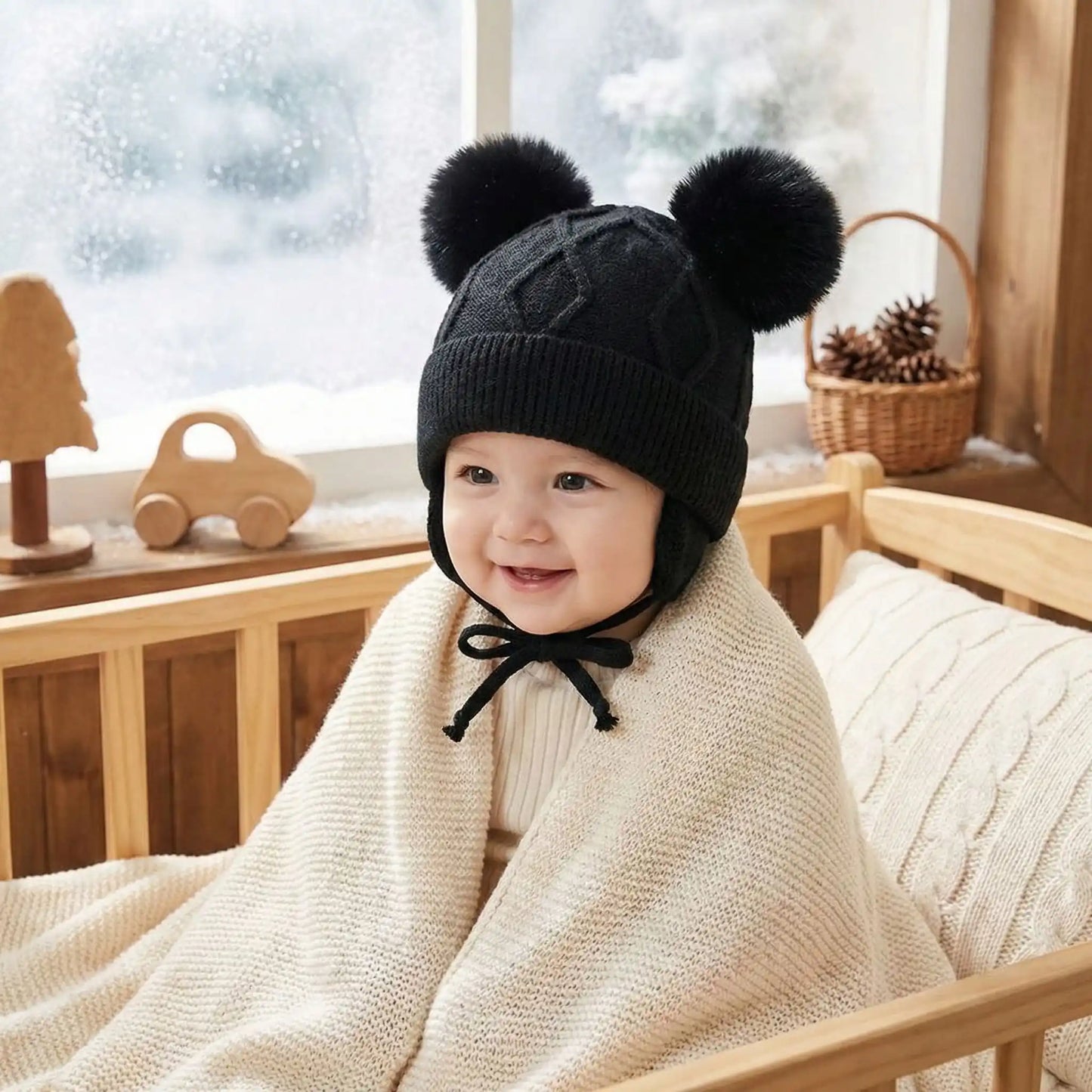 bonnet pour bebe au tricot noir