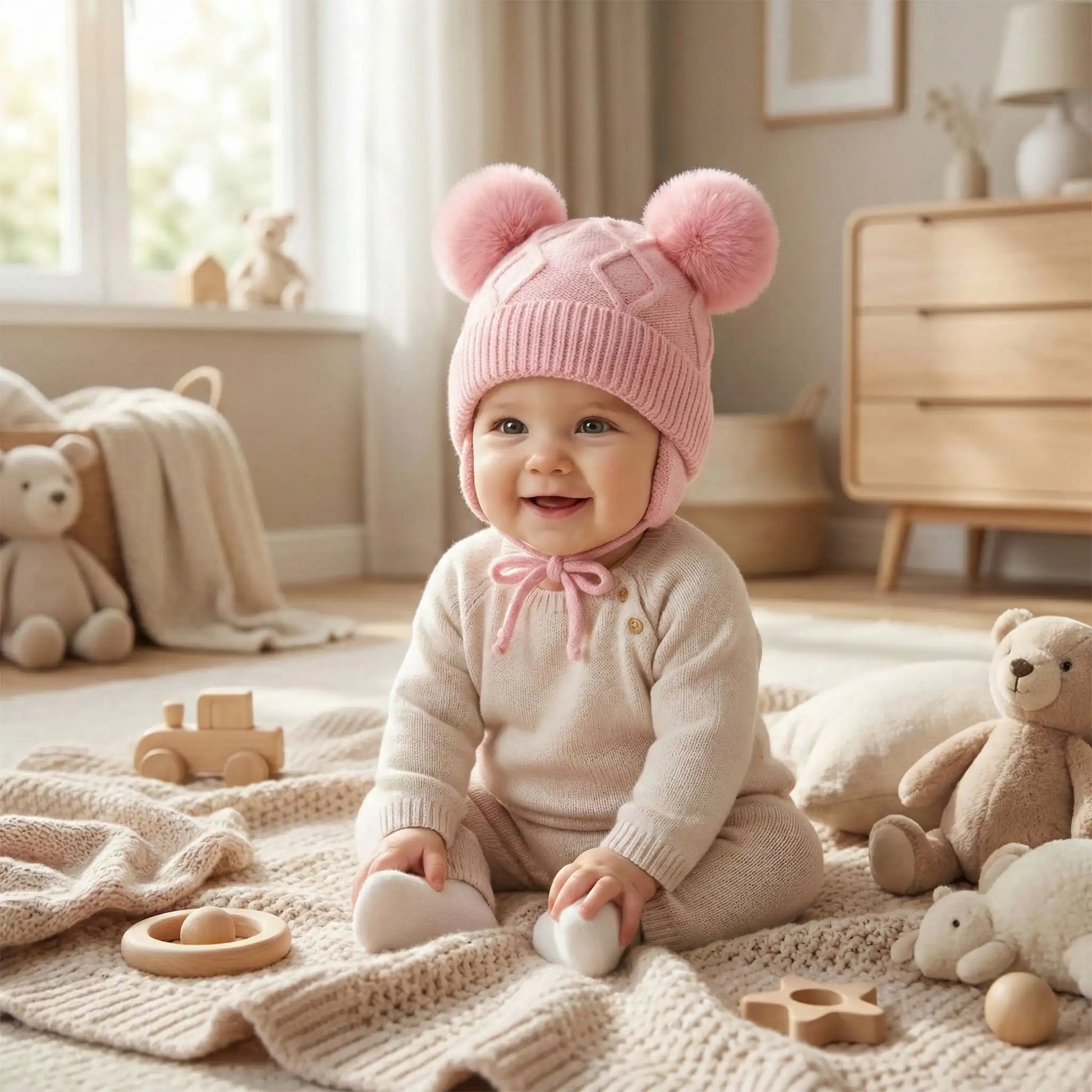 bonnet pour bebe au tricot rose
