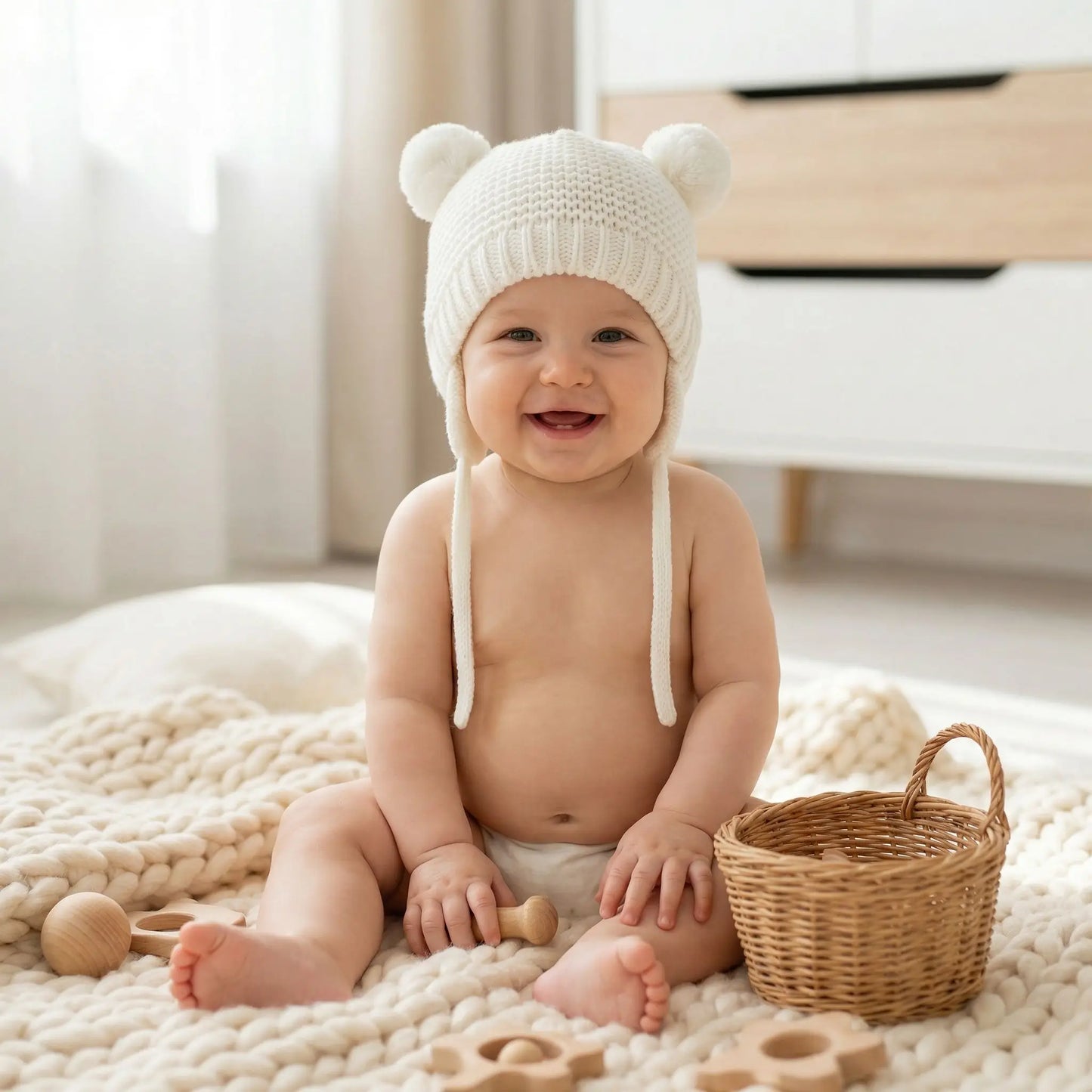 bonnet pour bebe au tricot blanc