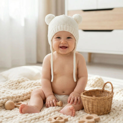 bonnet pour bebe au tricot blanc