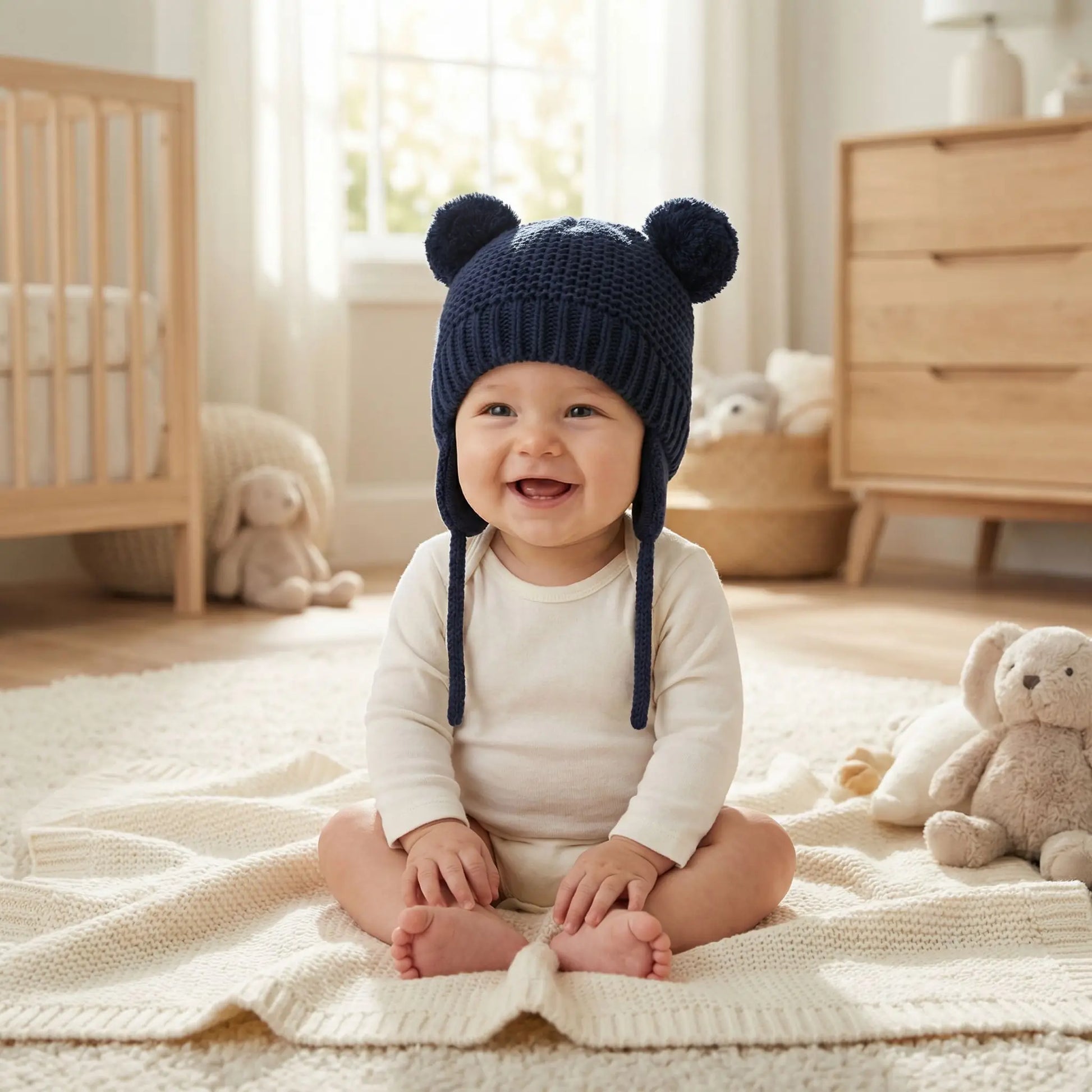 bonnet pour bebe au tricot bleu