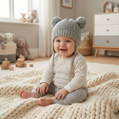 bonnet pour bebe au tricot gris