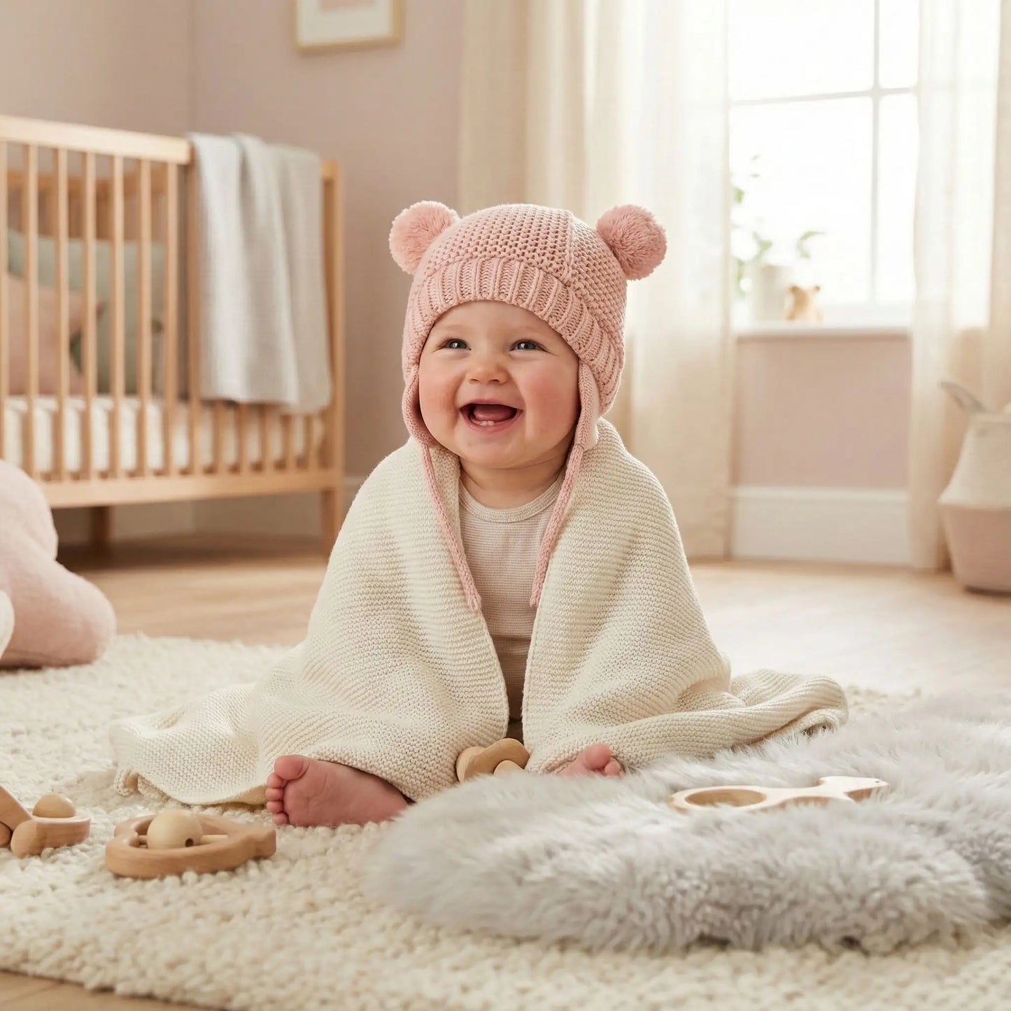 bonnet pour bebe au tricot rose