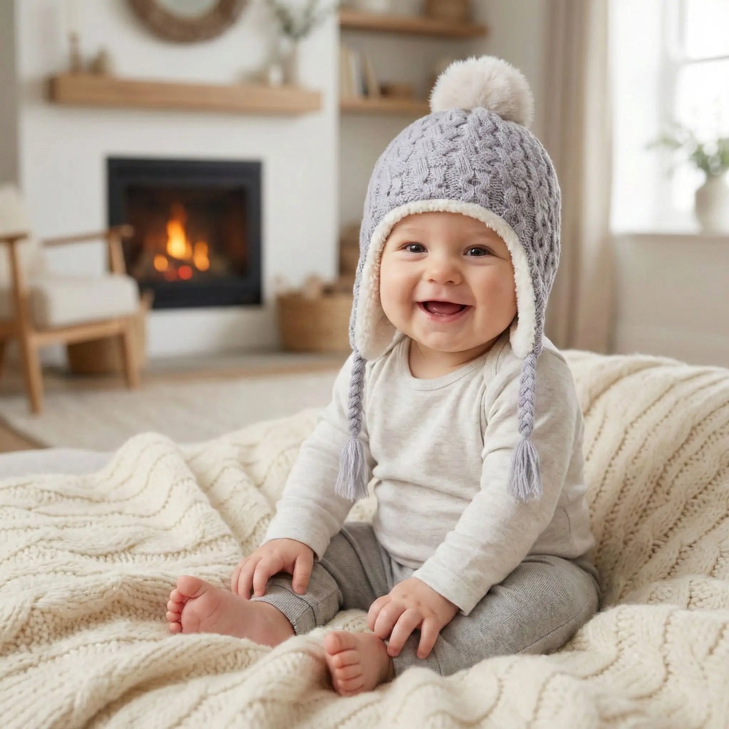 bonnet pour bebe au tricot gris
