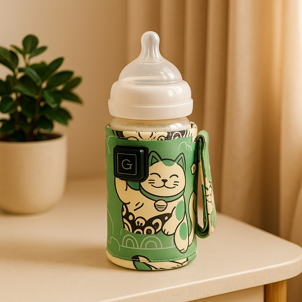 chauffe biberon nomade chat joyeux vert