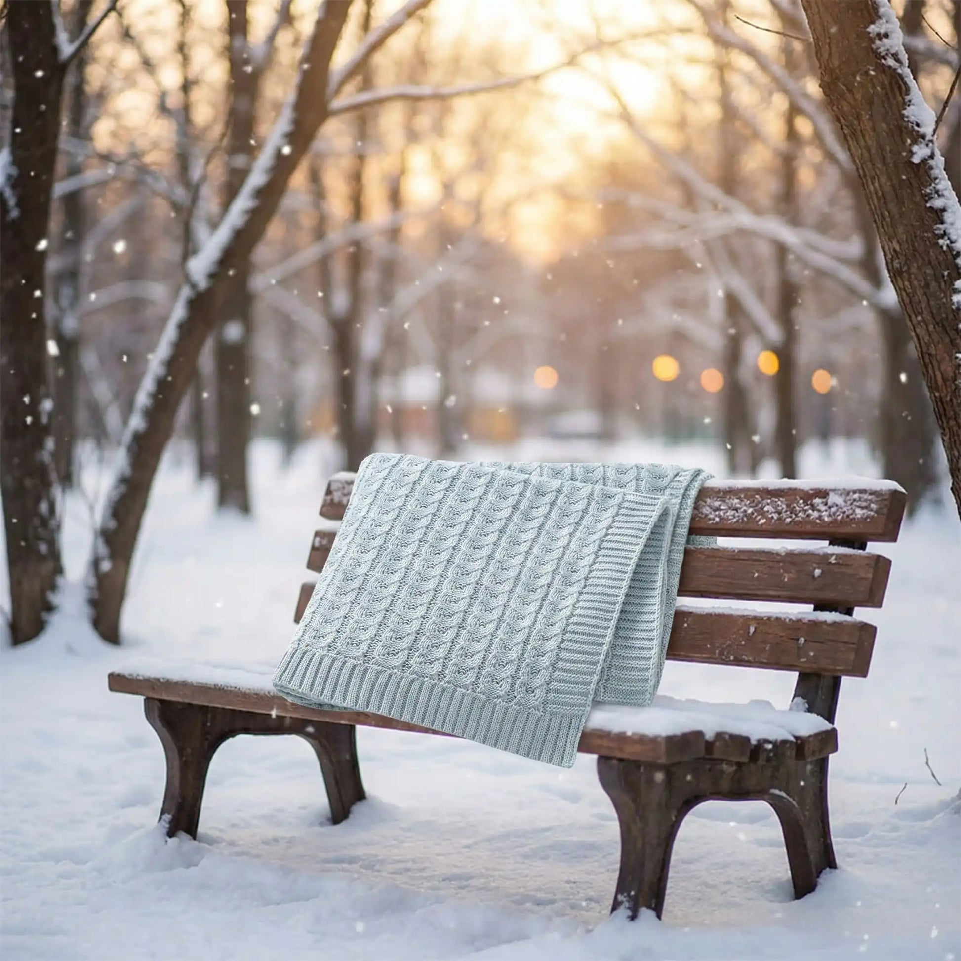 couverture bebe tricot bleu clair