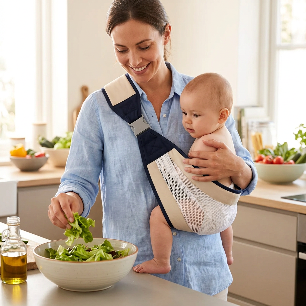 porte bebe de cote maman gris