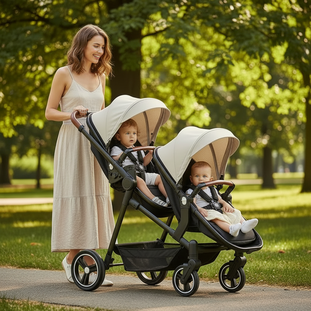 poussette duo gris clair