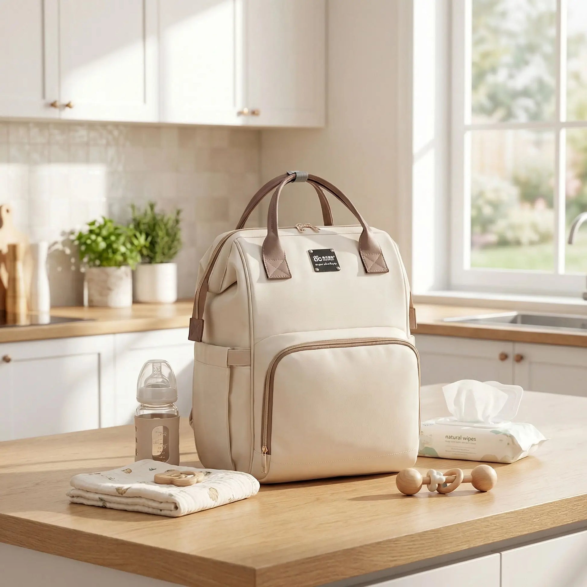 sac  dos a langer beige nuage latte organise