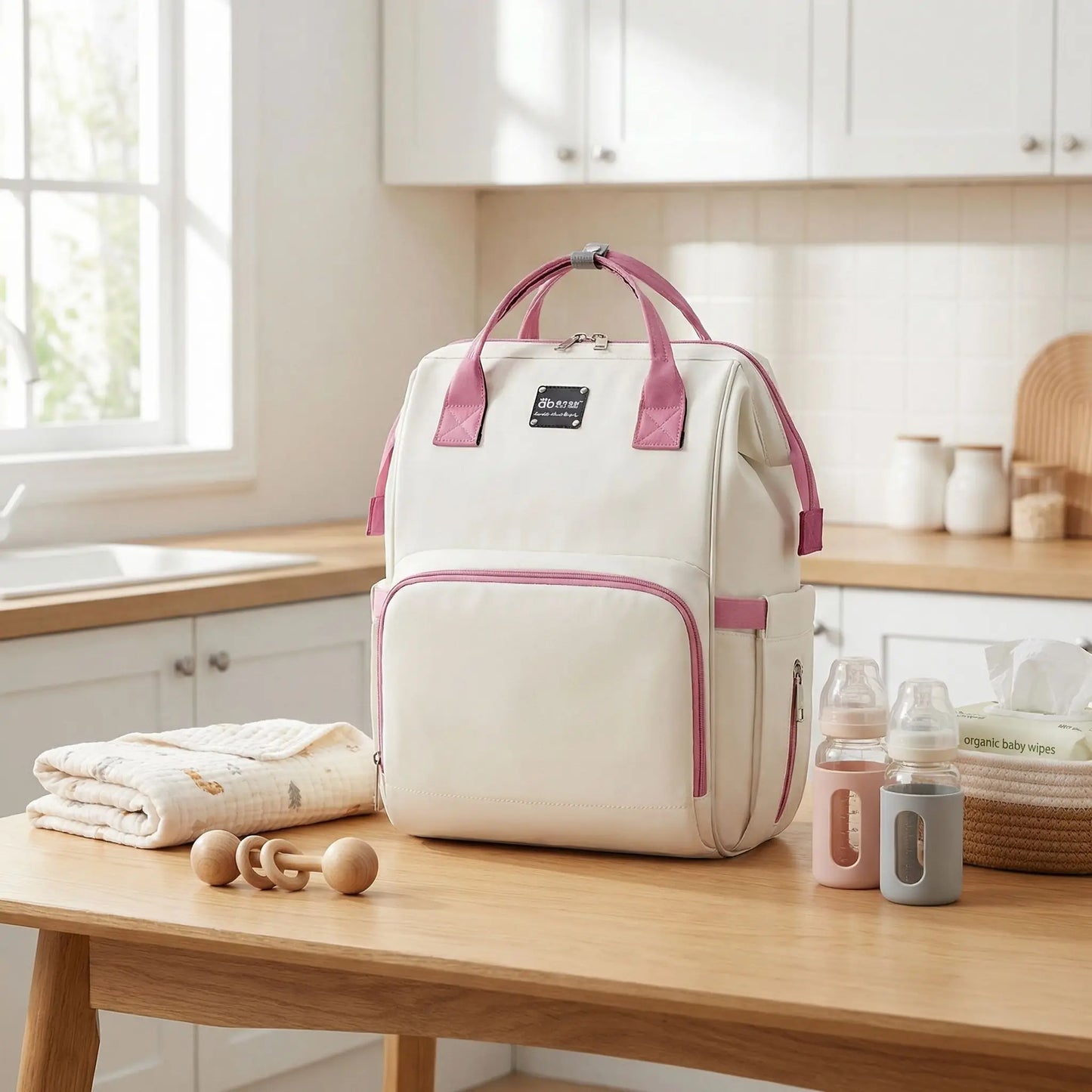 sac  dos a langer beige nuage latte indispensable