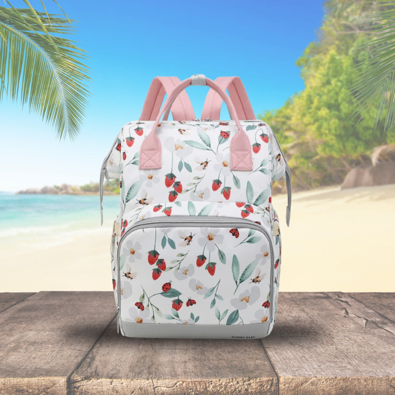 sac a dos a langer fraise rose