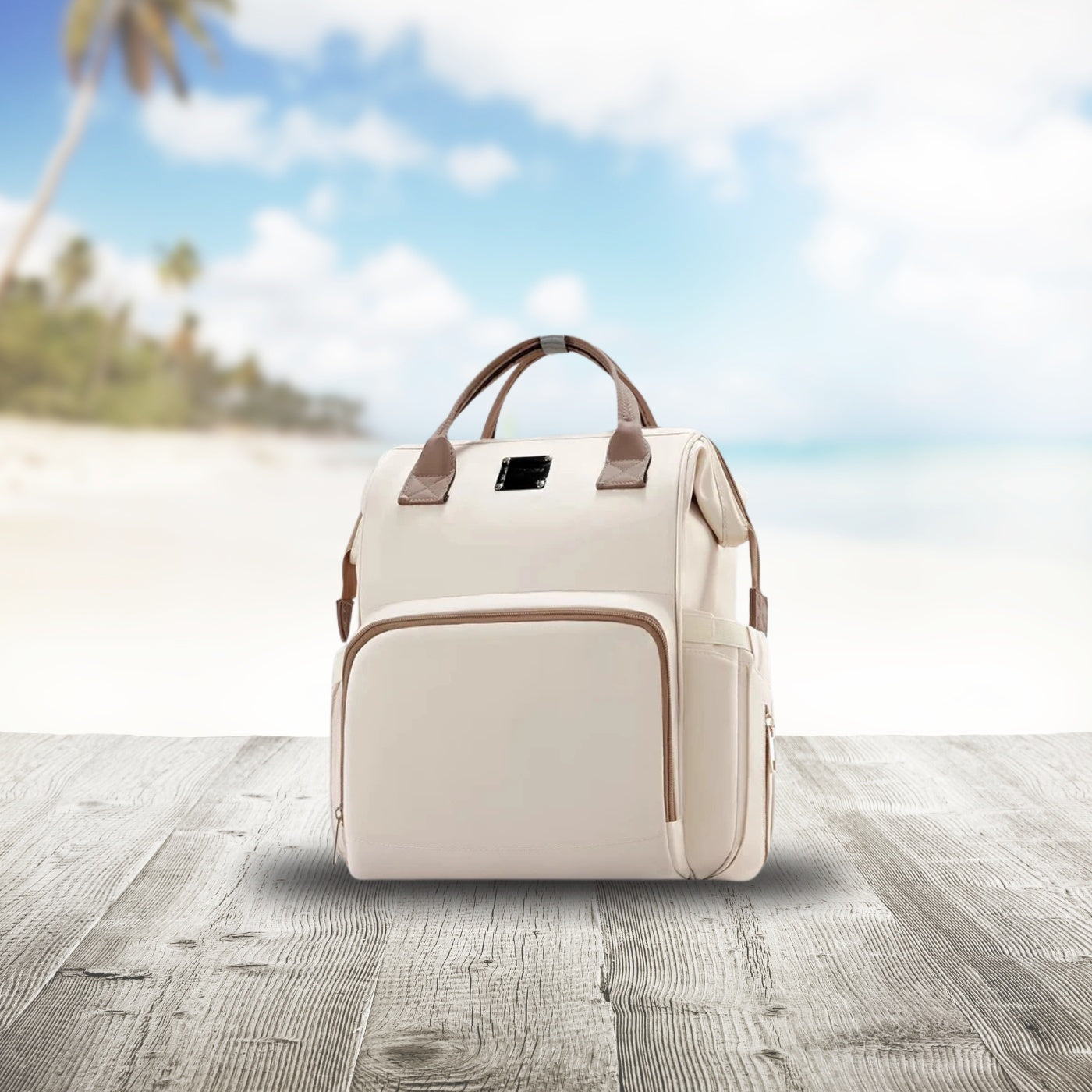 sac a langer a dos beige brun