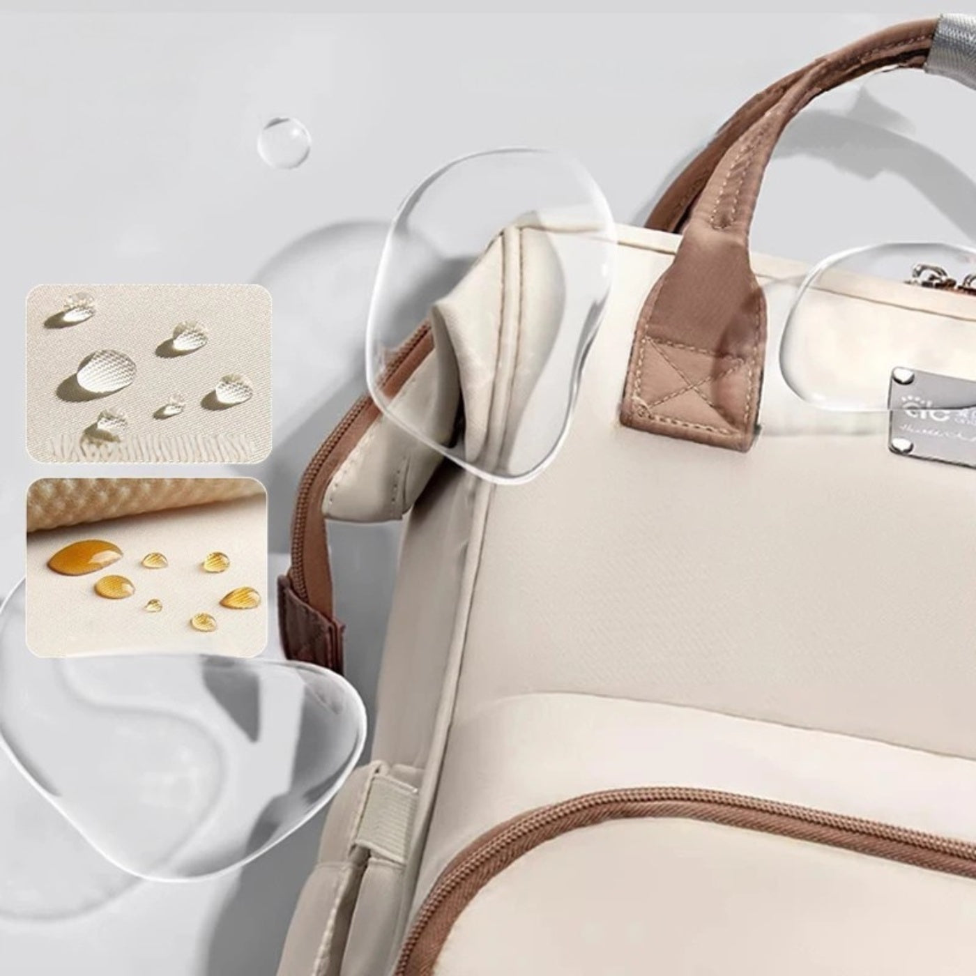 sac a langer a dos beige brun impermeable