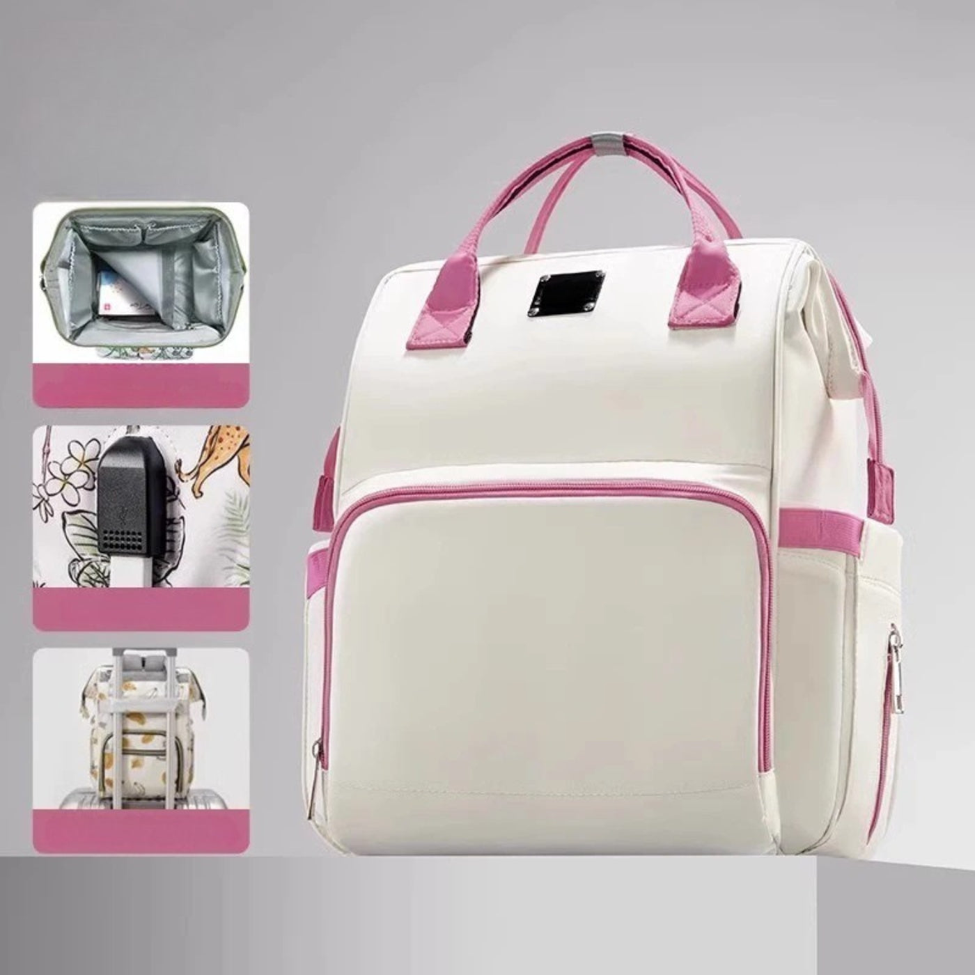 sac a langer a dos beige rose usb