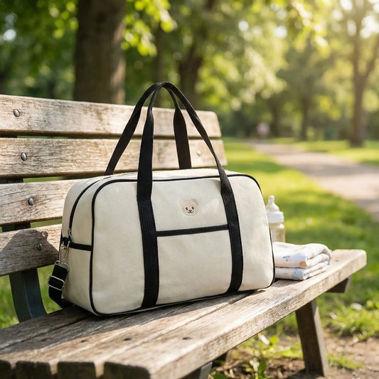 sac a langer beige nid biscuit beige et noir