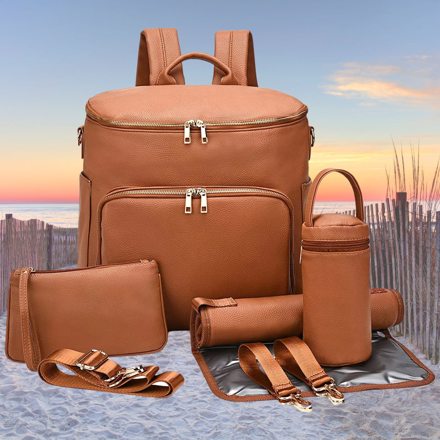 sac a langer cuir brun
