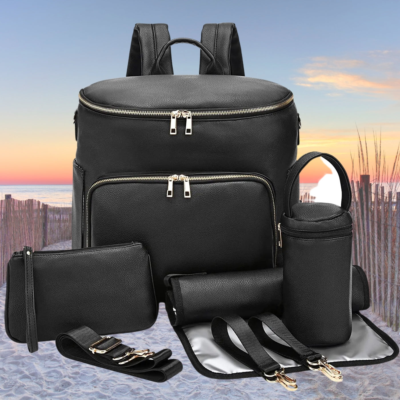 sac a langer cuir noir