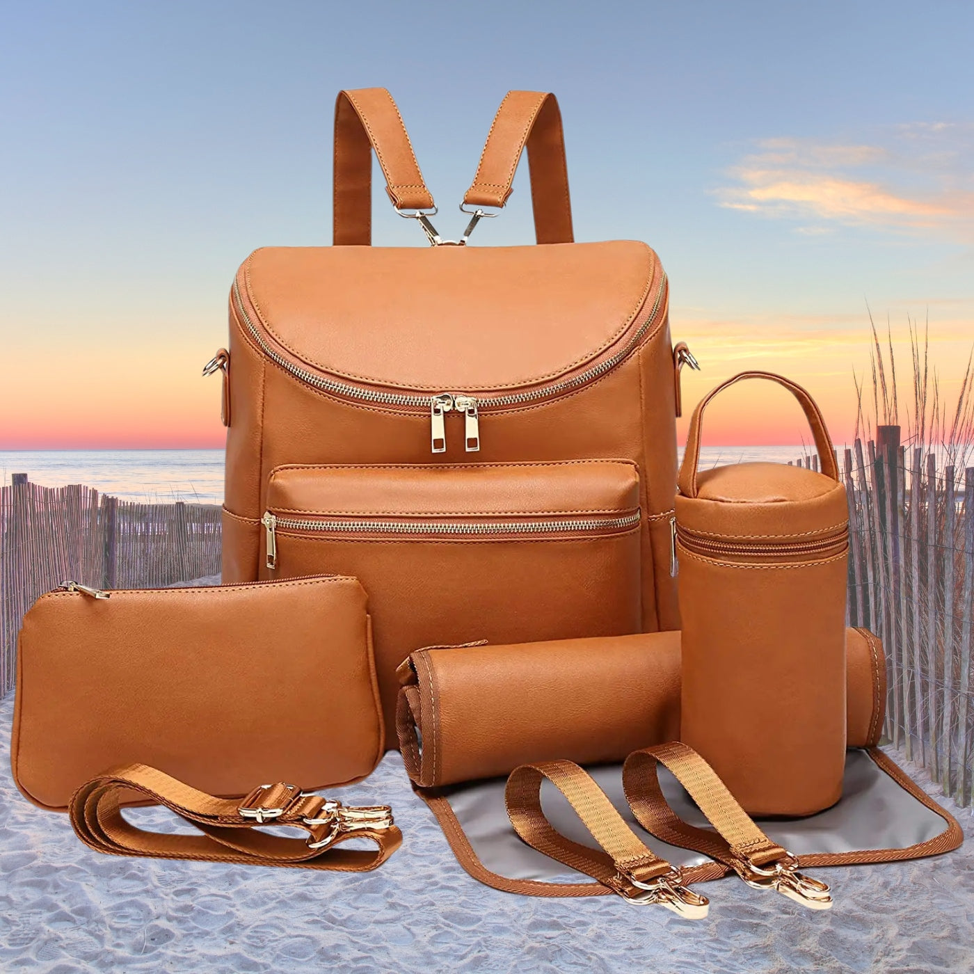sac a langer cuir brun