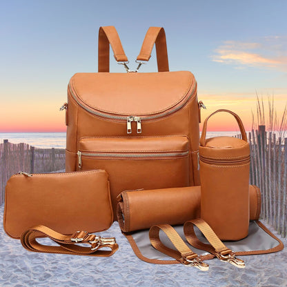 sac a langer cuir brun