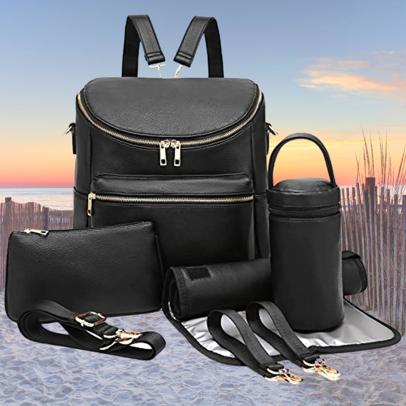 sac a langer cuir noir