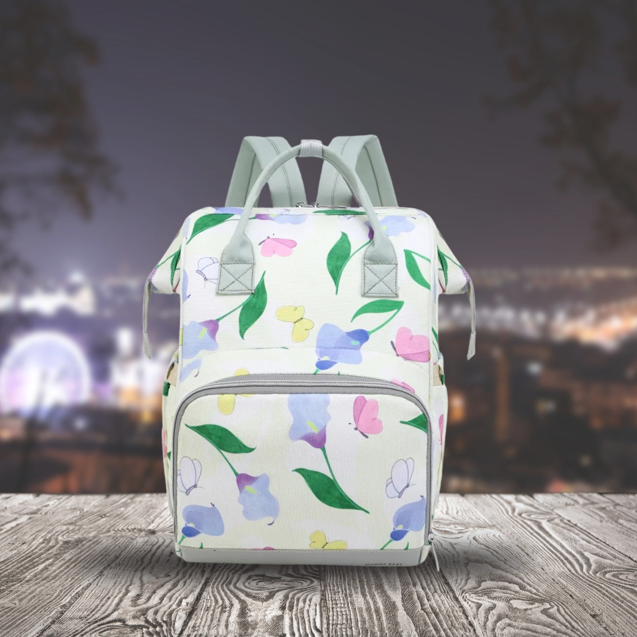 sac a langer fille vert a fleur