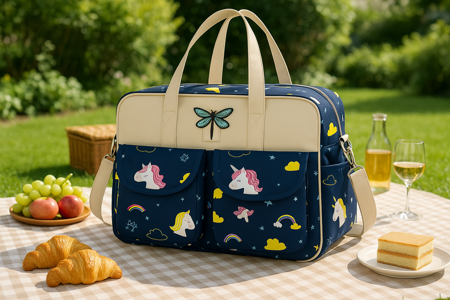 sac a langer fille licorne arc en ciel bleu