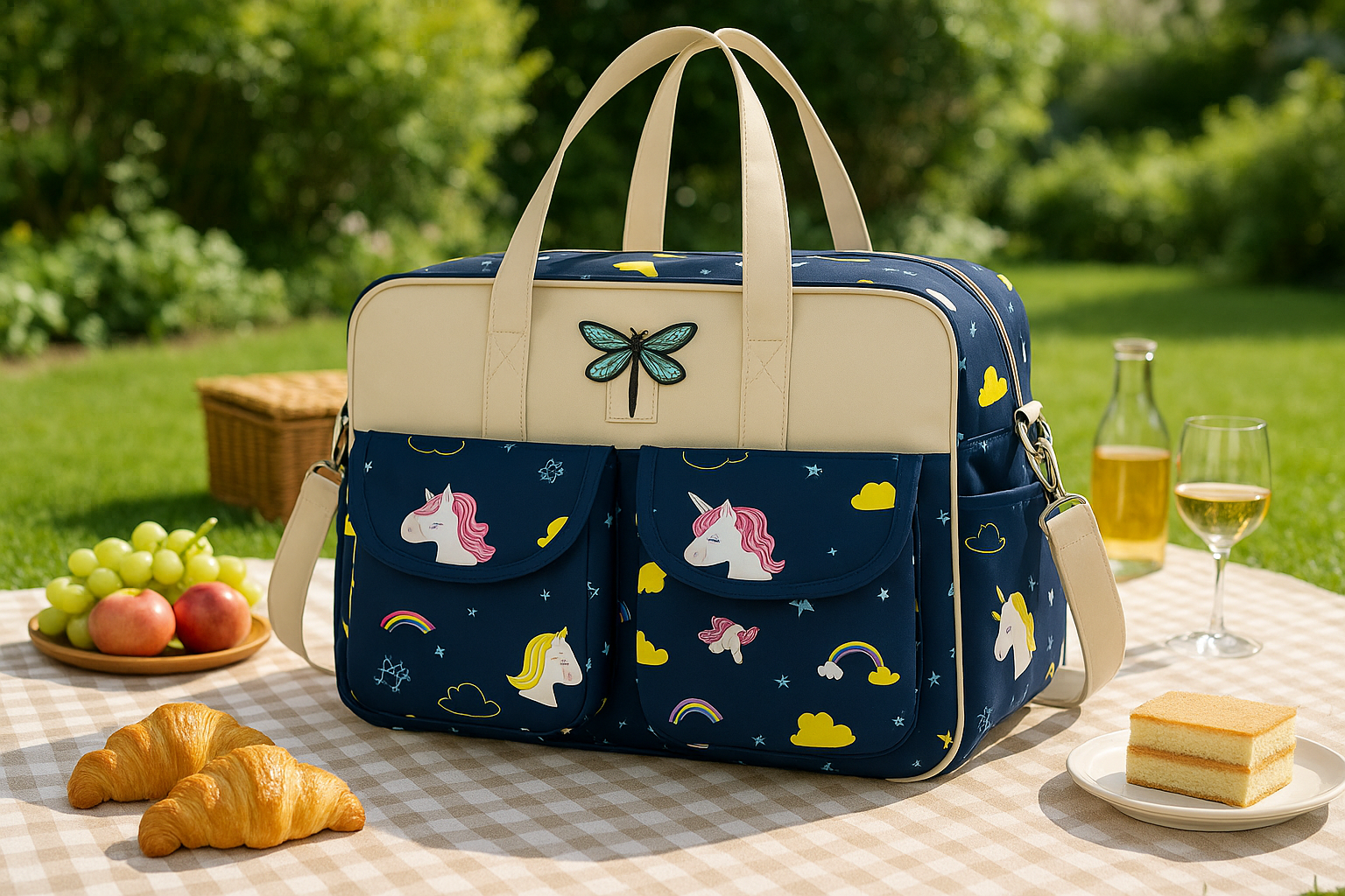 sac a langer fille licorne arc en ciel bleu