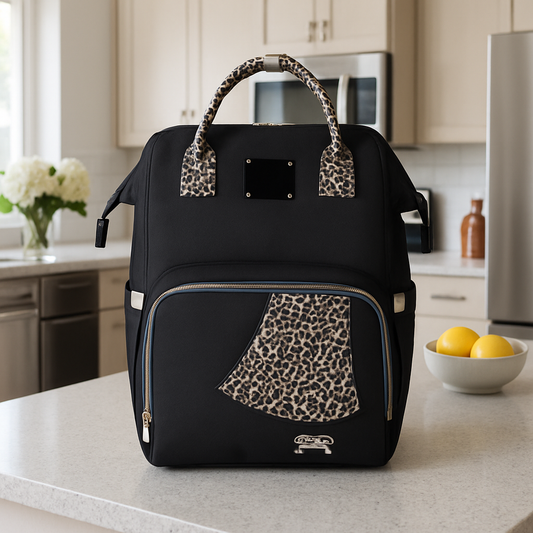 sac a langer noir leopard brun
