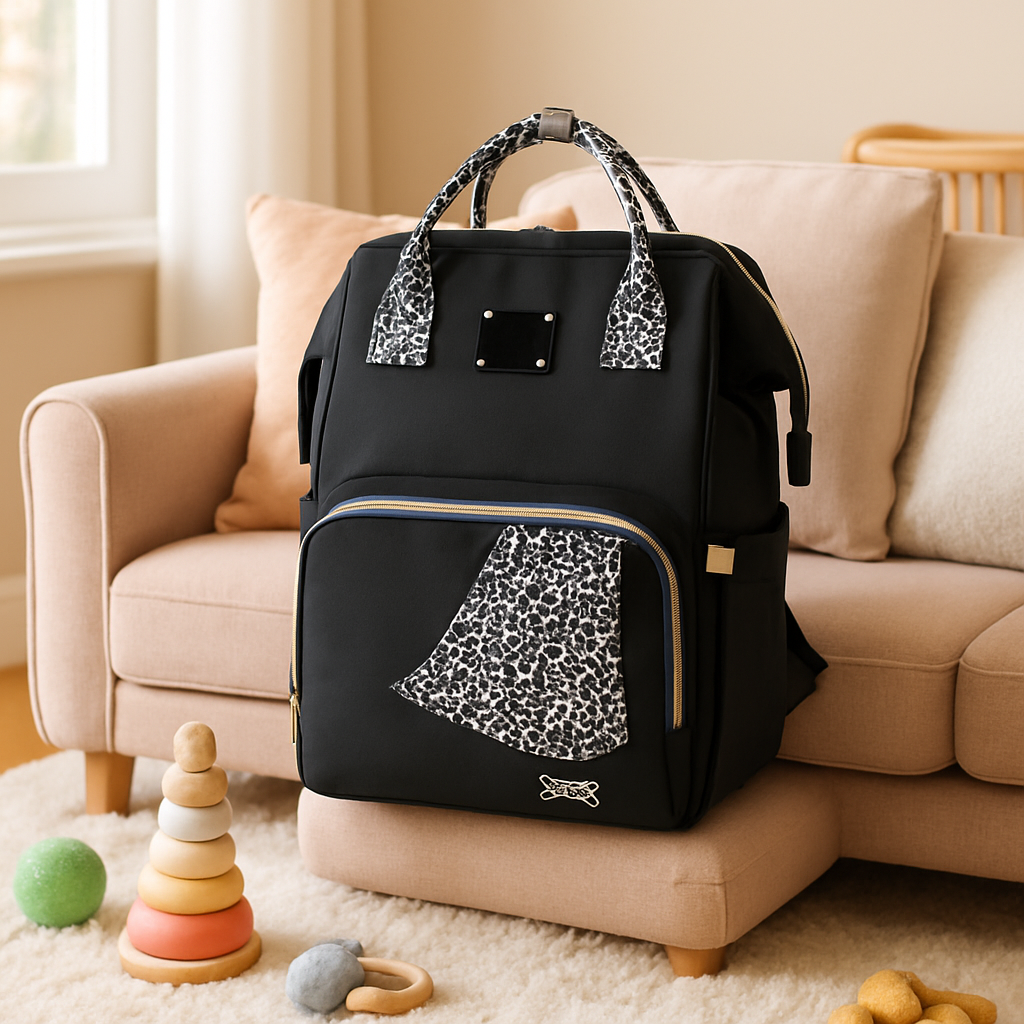 sac a langer noir leopard gris