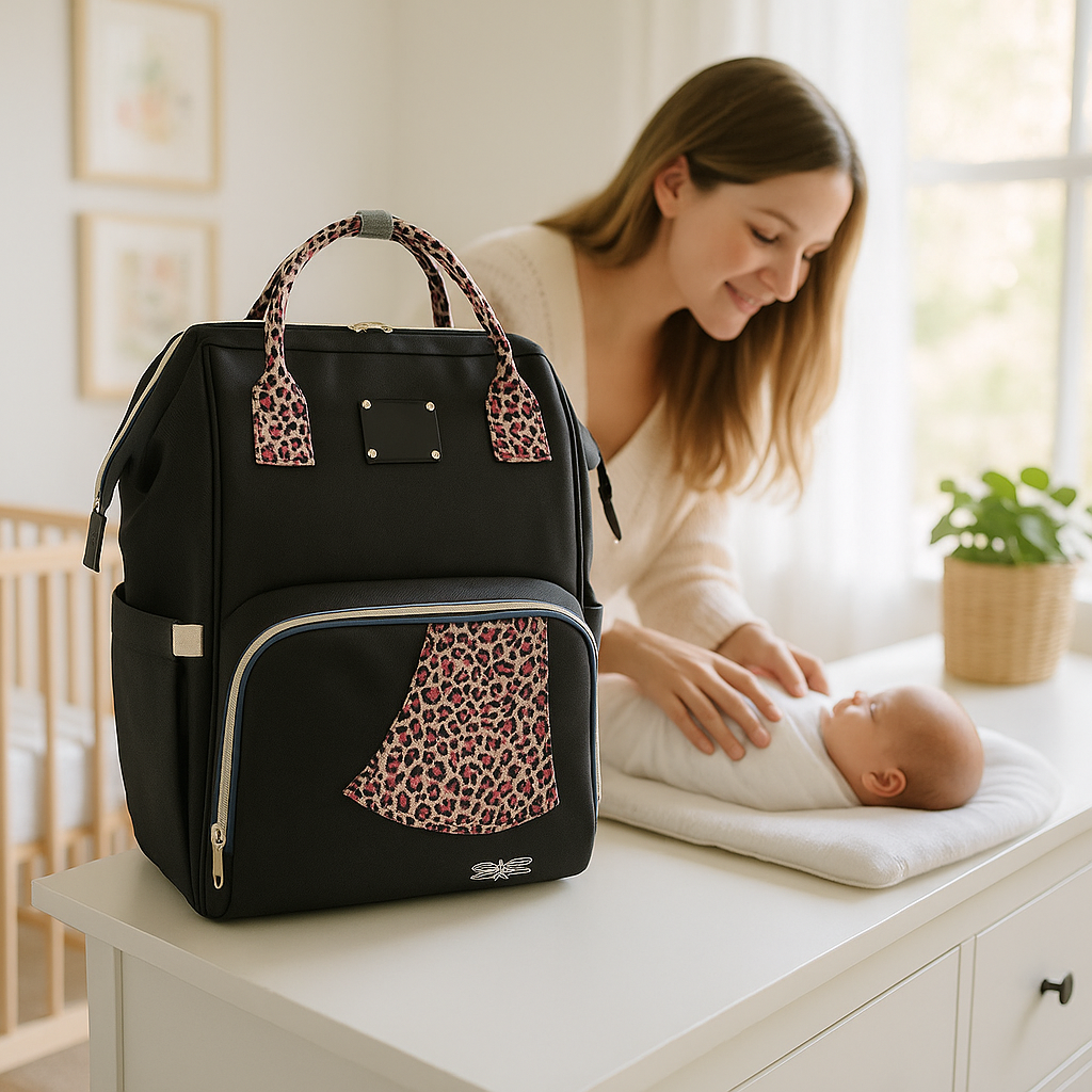 sac a langer noir leopard ideale
