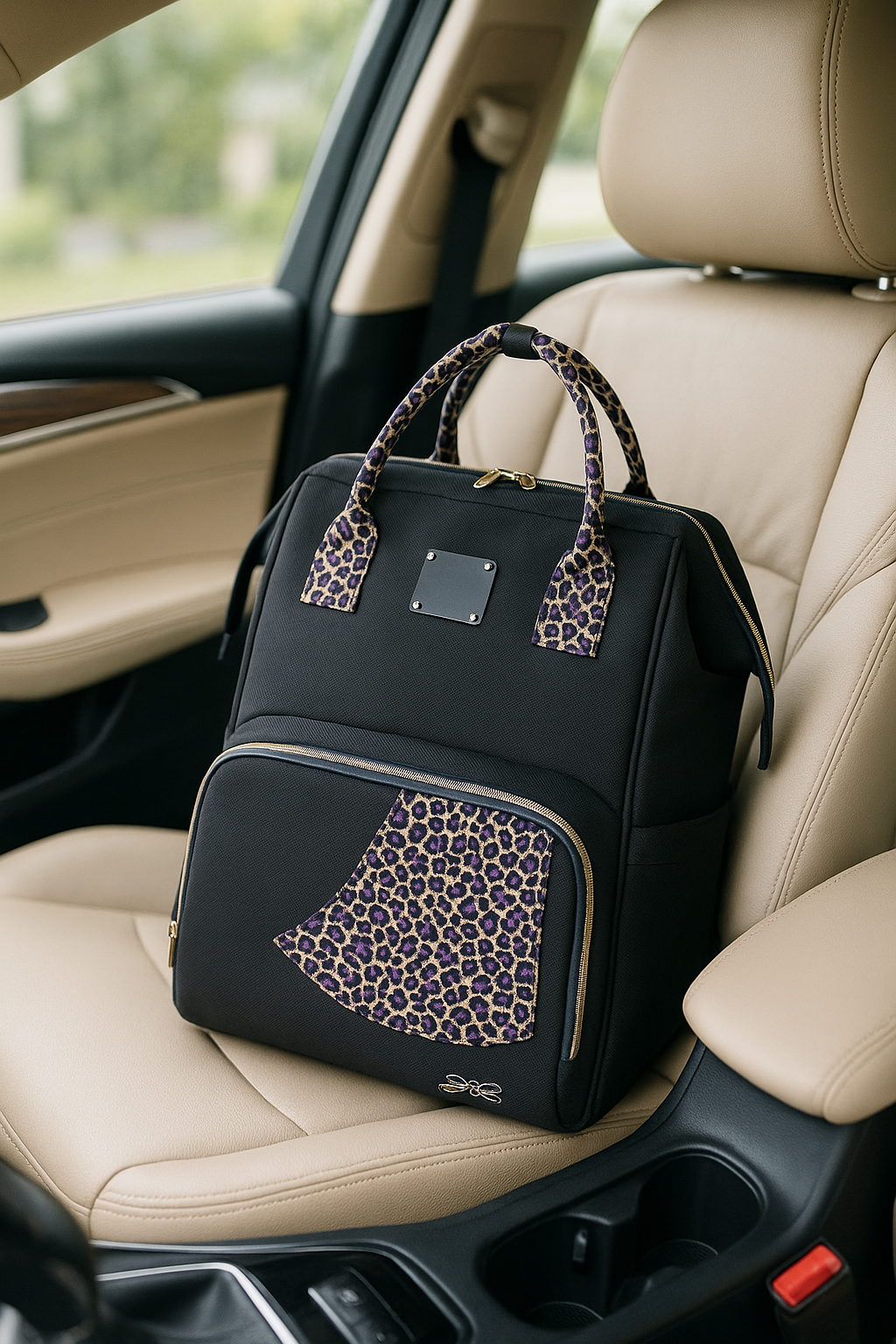 sac a langer noir leopard violet